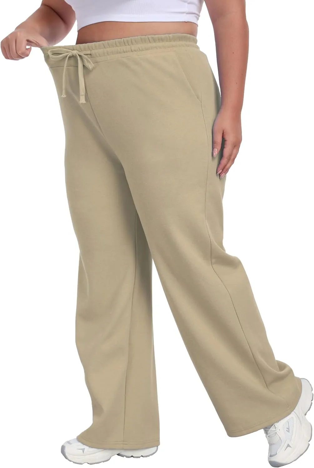 A-Wintage Women's Plus Size Wide Leg Sweatpants Elastic Waist Baggy Drawstring Lounge Pants with Pockets