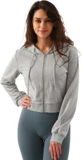 Amazhiyu Women's Cropped Zip up Hoodie Long Sleeves with Drawstring Hooded Cotton Crop Tops