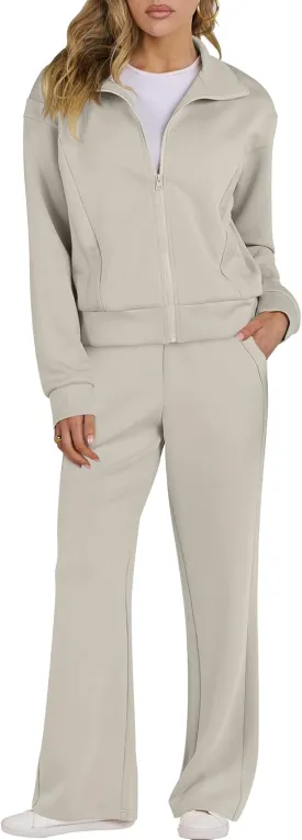 ANRABESS Lounge Sets for Women 2 Piece Outfits Sweatsuit Fall Zip Up Sweatshirts Wide Leg Pants Matching Sweat Set Tracksuit