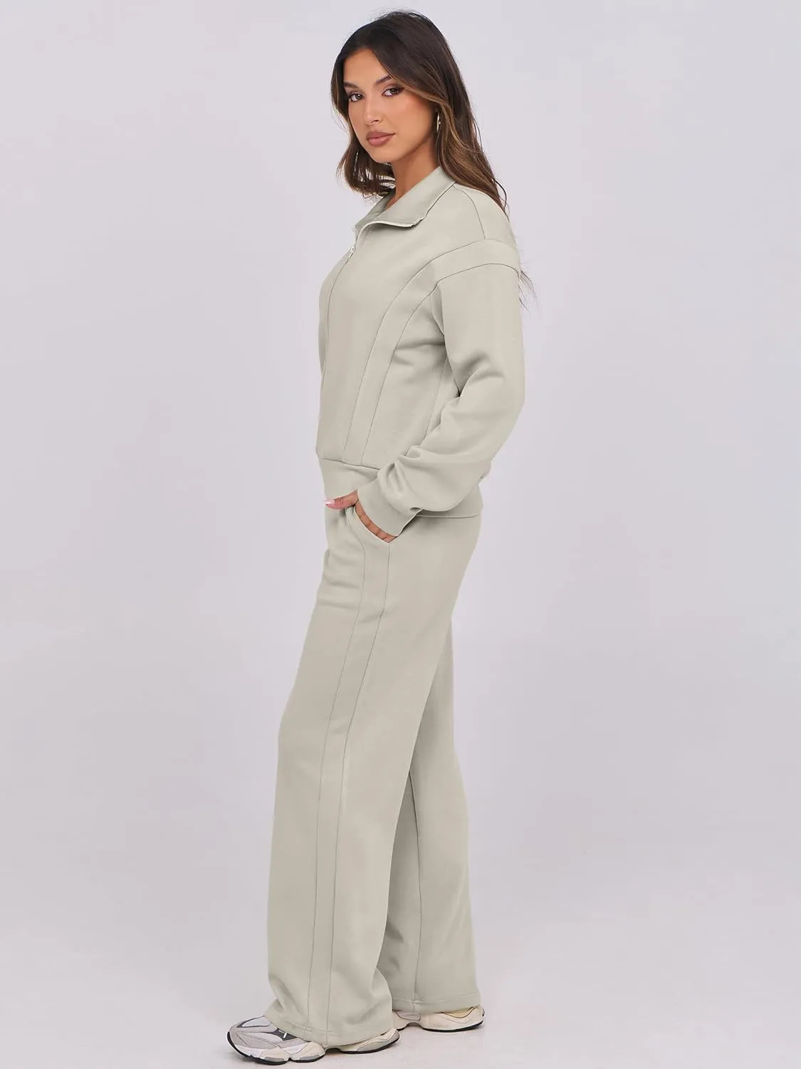 ANRABESS Lounge Sets for Women 2 Piece Outfits Sweatsuit Fall Zip Up Sweatshirts Wide Leg Pants Matching Sweat Set Tracksuit