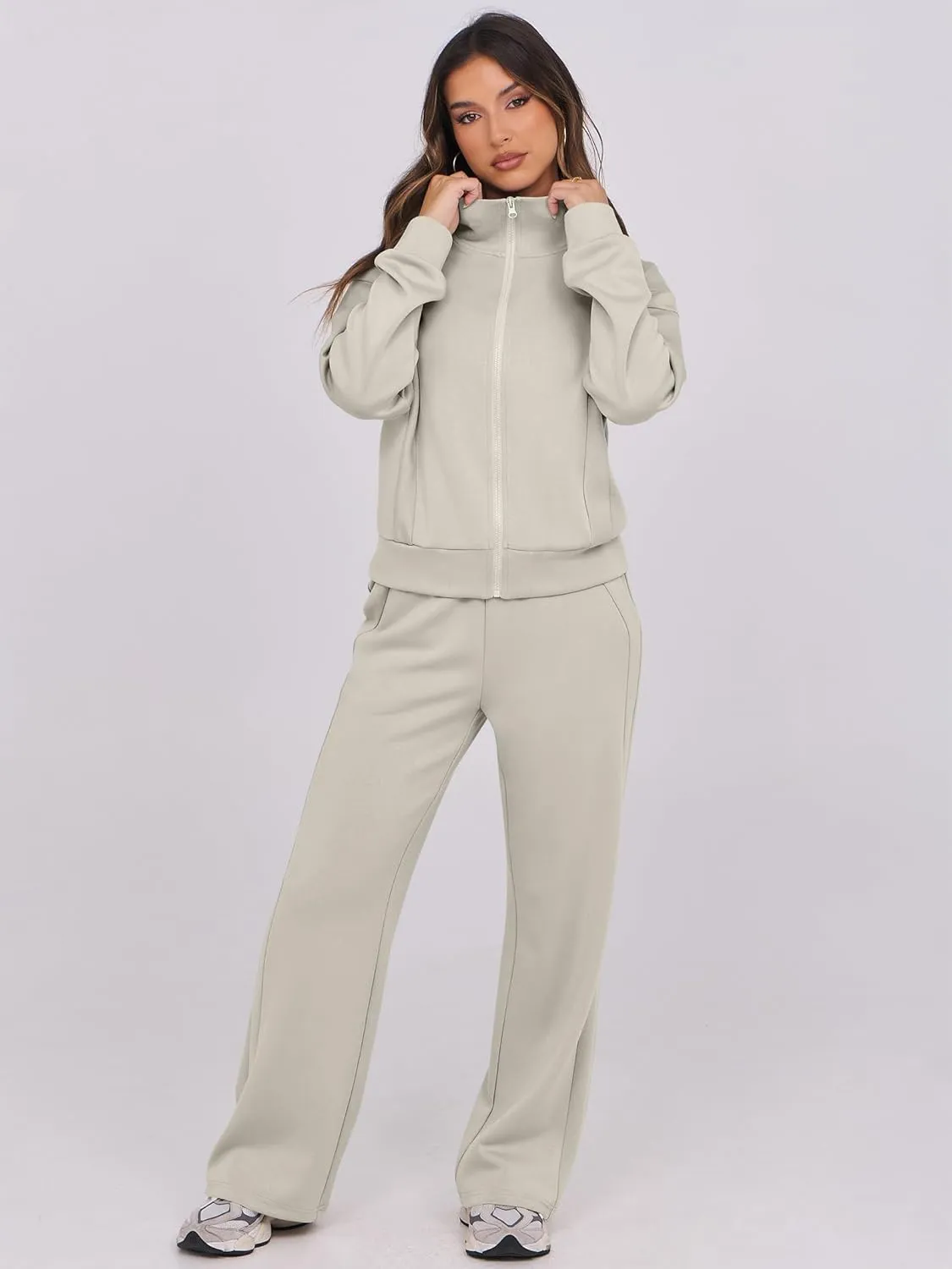 ANRABESS Lounge Sets for Women 2 Piece Outfits Sweatsuit Fall Zip Up Sweatshirts Wide Leg Pants Matching Sweat Set Tracksuit