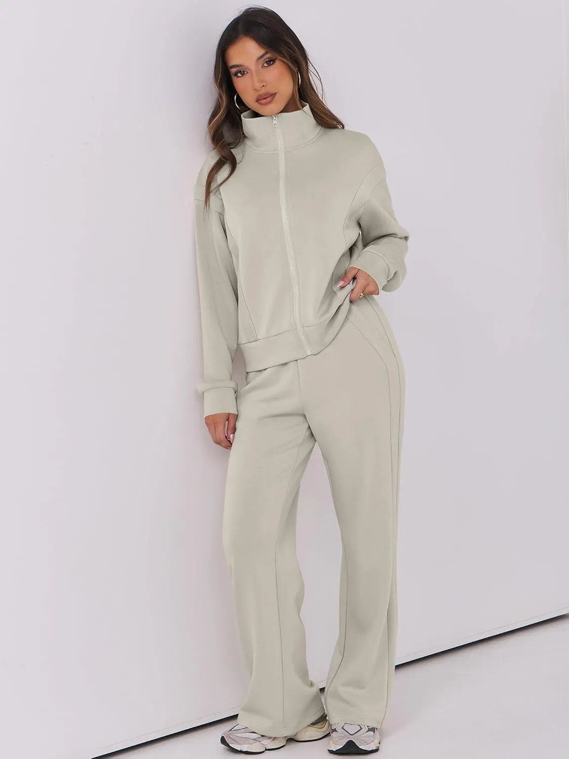 ANRABESS Lounge Sets for Women 2 Piece Outfits Sweatsuit Fall Zip Up Sweatshirts Wide Leg Pants Matching Sweat Set Tracksuit