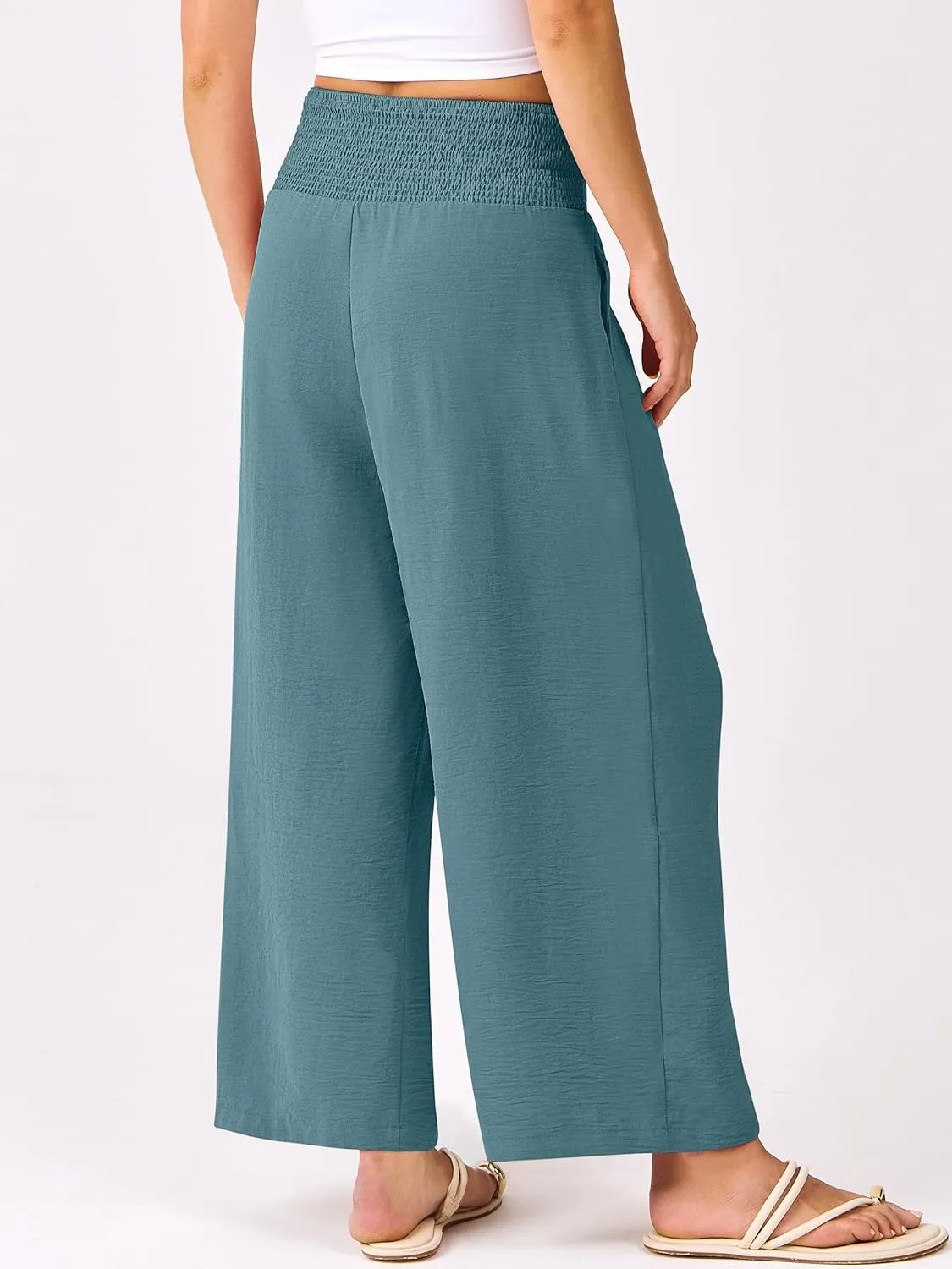 ANRABESS Womens Pants Wide Leg High Waisted Palazzo Pants Summer Flowy Beach Lounge Casual Trousers with Pockets