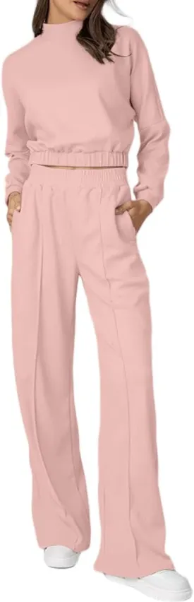 Bloggerlove Womens 2 Piece Outfits Lounge Set Long Sleeve Zip Up Sweatshirt Wide Leg Sweatpants Fall Matching Sweatsuit