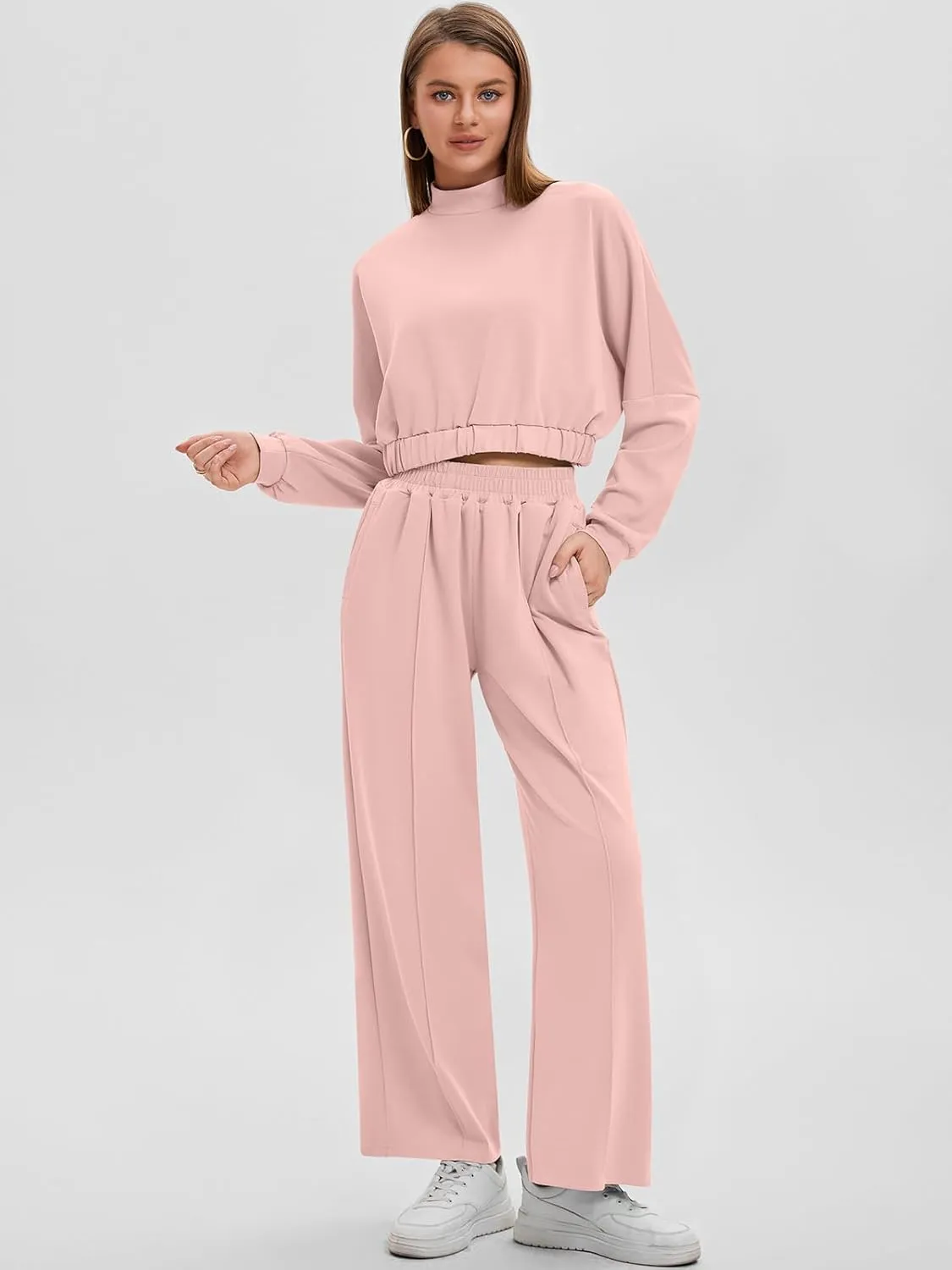 Bloggerlove Womens 2 Piece Outfits Lounge Set Long Sleeve Zip Up Sweatshirt Wide Leg Sweatpants Fall Matching Sweatsuit
