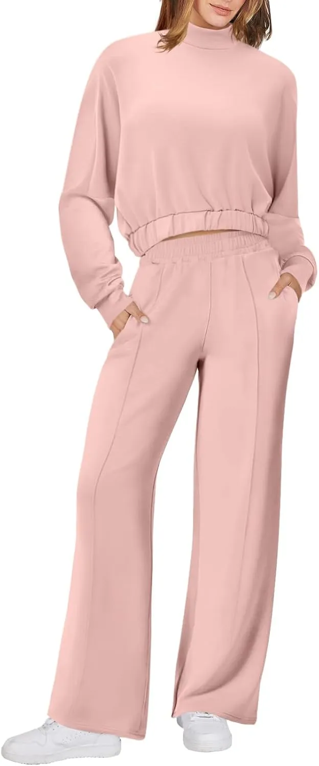Bloggerlove Womens 2 Piece Outfits Lounge Set Long Sleeve Zip Up Sweatshirt Wide Leg Sweatpants Fall Matching Sweatsuit