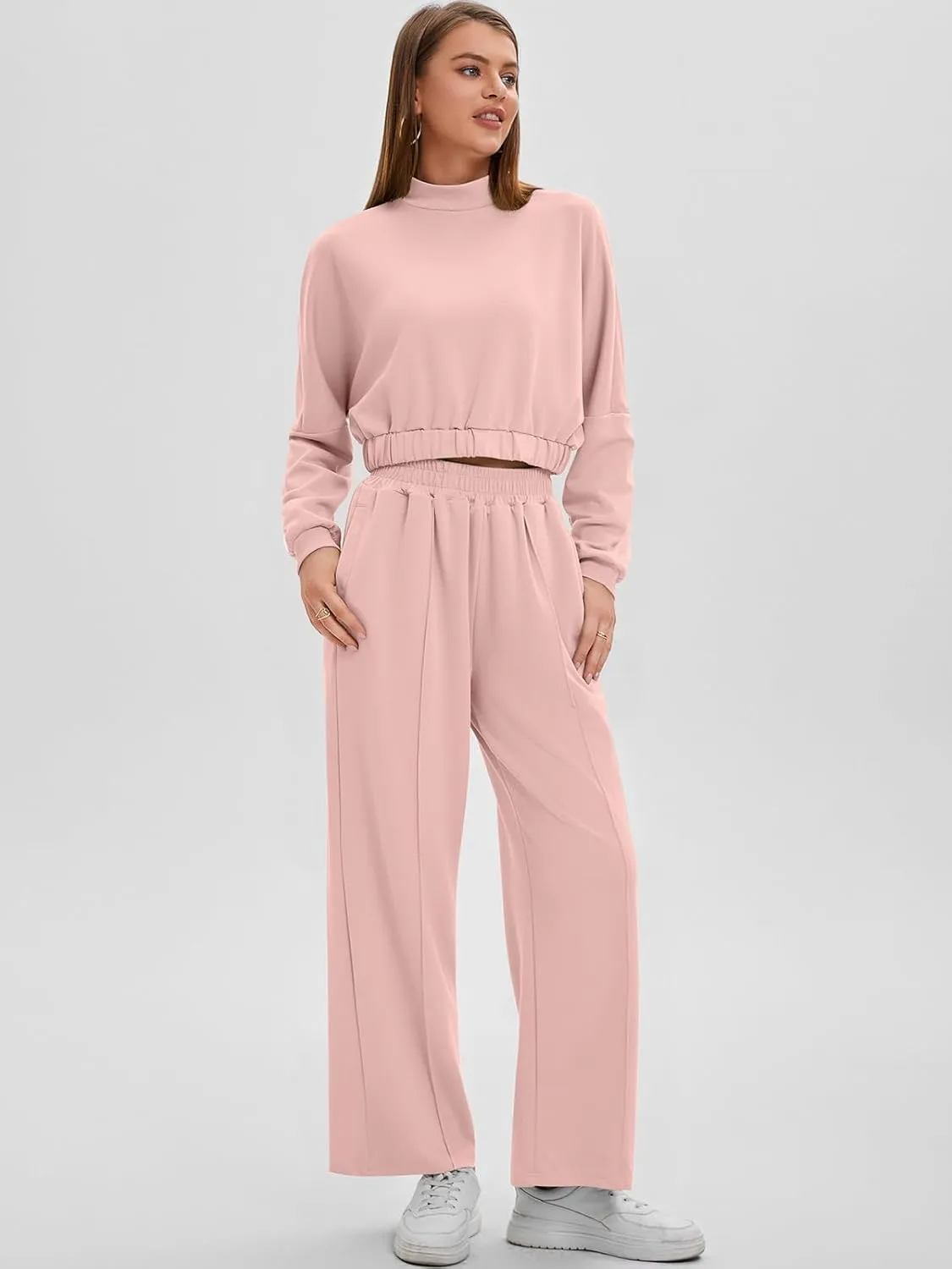 Bloggerlove Womens 2 Piece Outfits Lounge Set Long Sleeve Zip Up Sweatshirt Wide Leg Sweatpants Fall Matching Sweatsuit