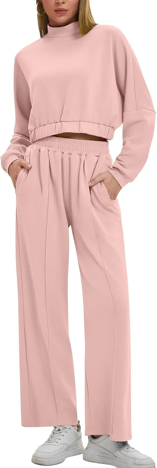 Bloggerlove Womens 2 Piece Outfits Lounge Set Long Sleeve Zip Up Sweatshirt Wide Leg Sweatpants Fall Matching Sweatsuit