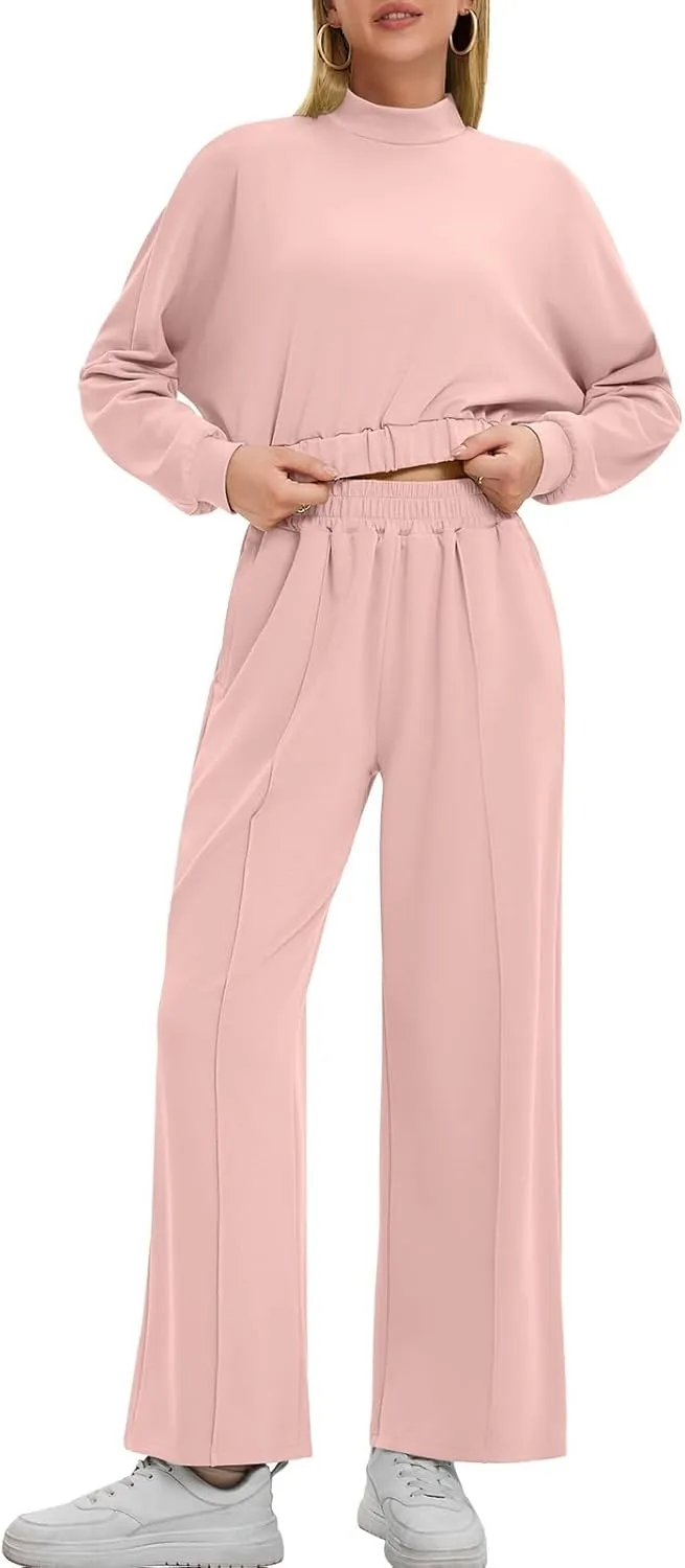 Bloggerlove Womens 2 Piece Outfits Lounge Set Long Sleeve Zip Up Sweatshirt Wide Leg Sweatpants Fall Matching Sweatsuit