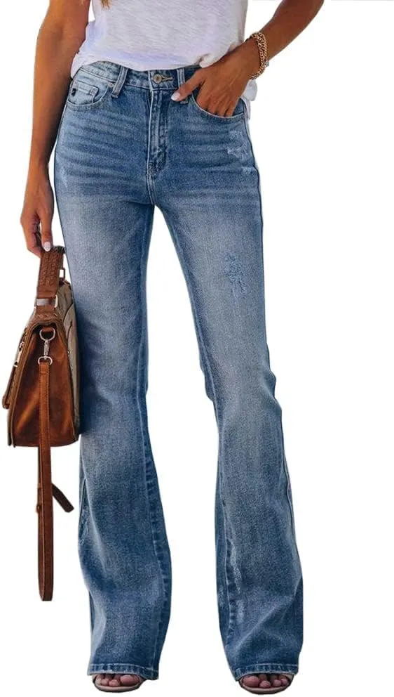 Cicy Bell Womens Flare Jeans High Waisted Stretch Baggy Trendy Boyfriend Bootcut Denim Pants