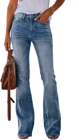 Cicy Bell Womens Flare Jeans High Waisted Stretch Baggy Trendy Boyfriend Bootcut Denim Pants