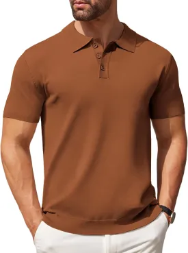 COOFANDY Mens Knit Polo Shirts Casual Short Sleeve Button Down Polo Shirt Classic Golf Shirts