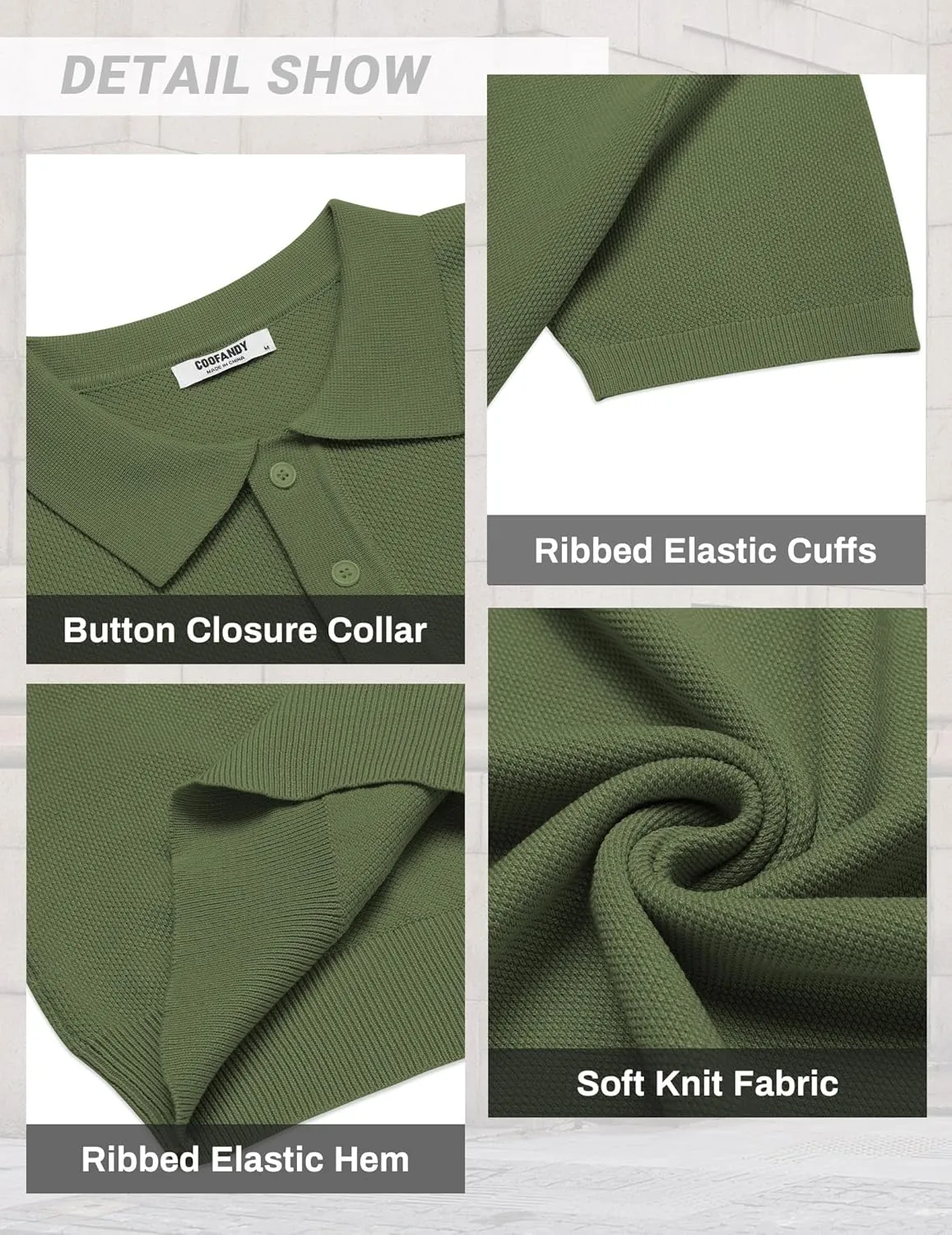 COOFANDY Mens Knit Polo Shirts Short Sleeve Classic Fit Shirts Casual Goft Collared Textured T Shirt