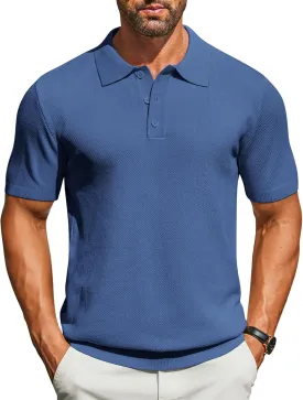 COOFANDY Mens Knit Polo Shirts Short Sleeve Classic Fit Shirts Casual Goft Collared Textured T Shirt