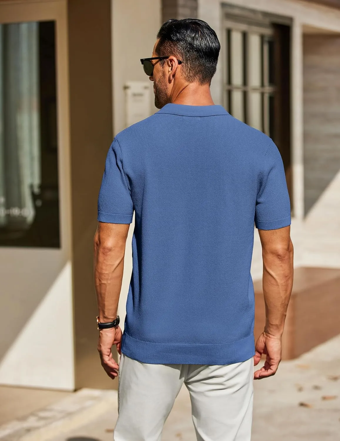 COOFANDY Mens Knit Polo Shirts Short Sleeve Classic Fit Shirts Casual Goft Collared Textured T Shirt