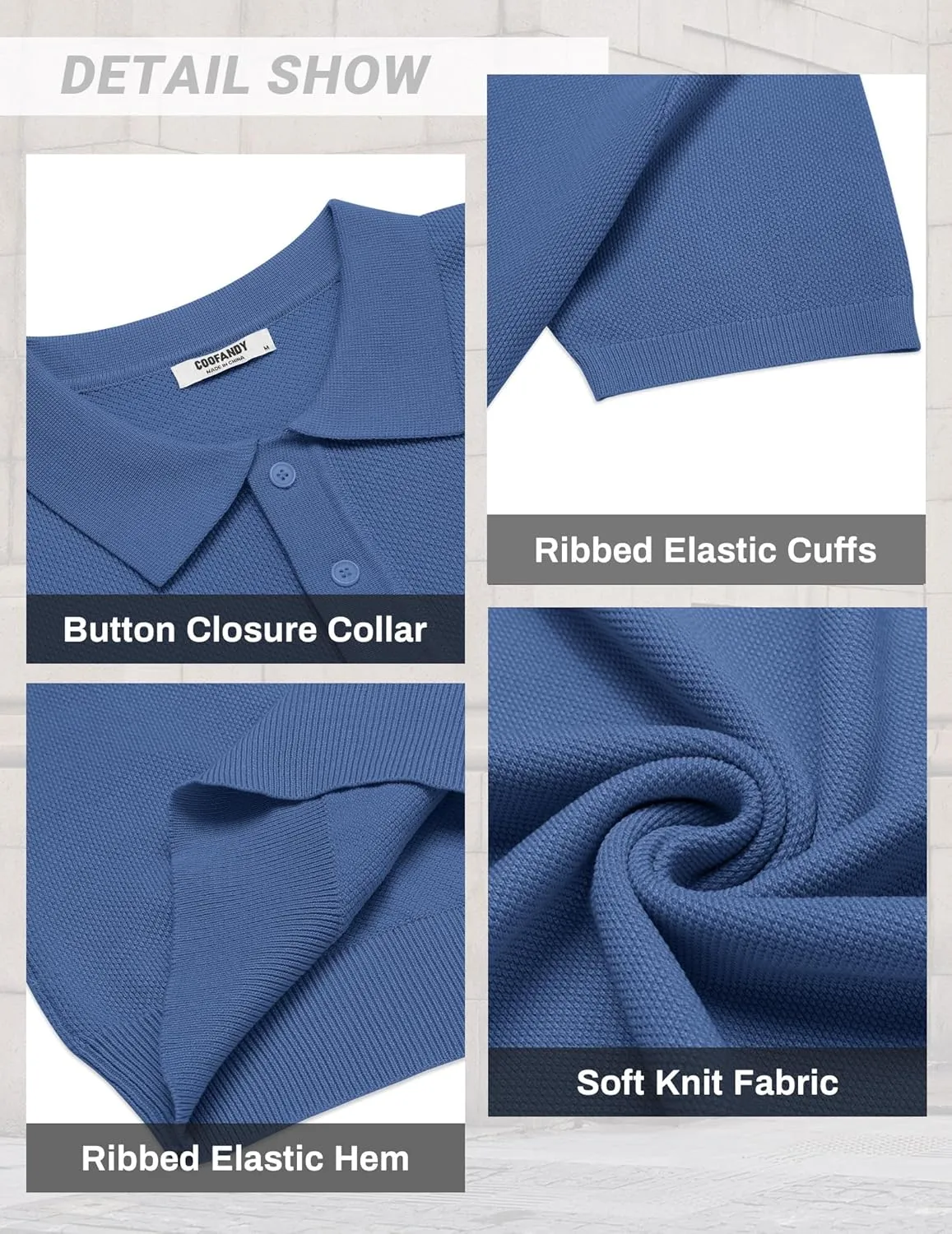 COOFANDY Mens Knit Polo Shirts Short Sleeve Classic Fit Shirts Casual Goft Collared Textured T Shirt