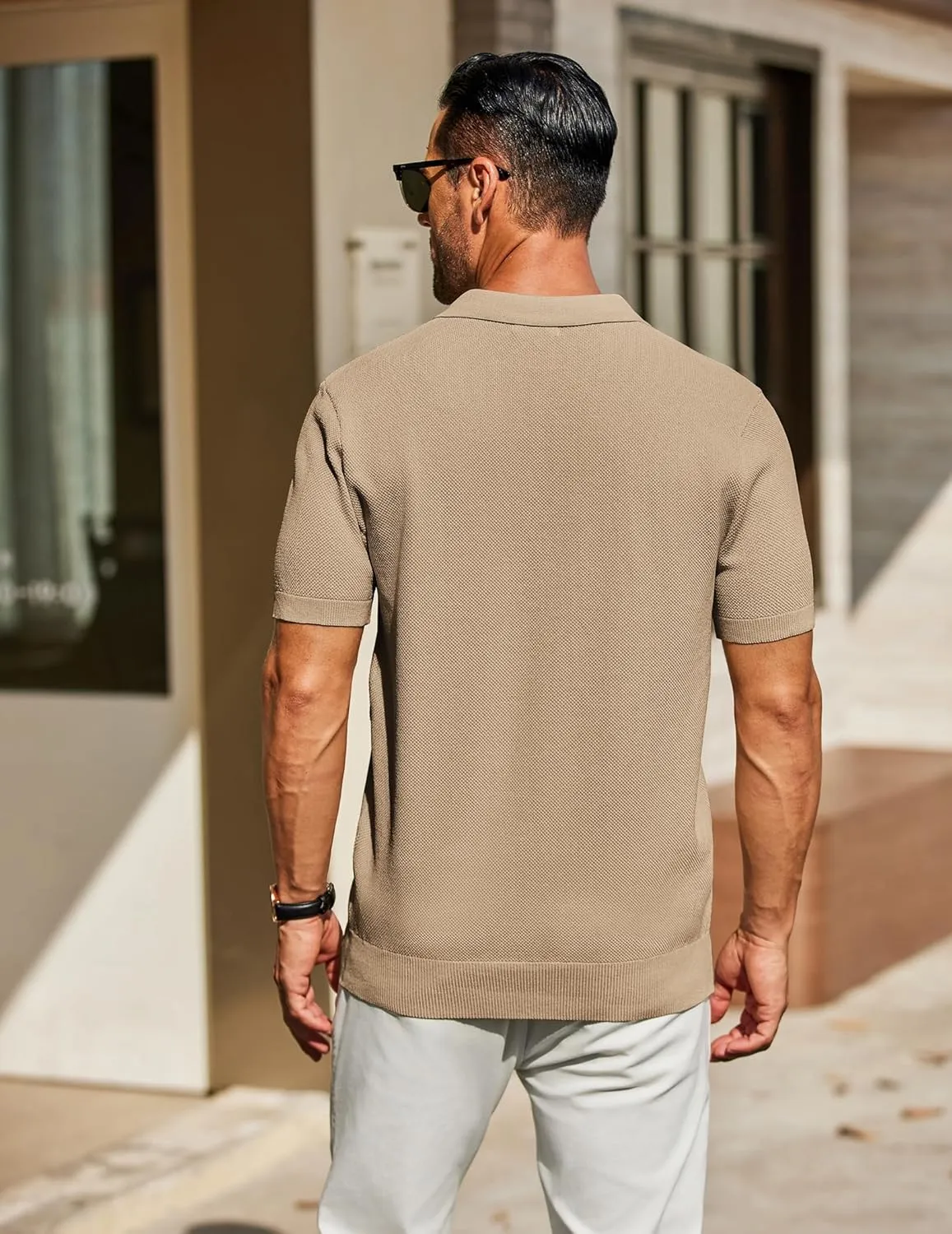 COOFANDY Mens Knit Polo Shirts Short Sleeve Classic Fit Shirts Casual Goft Collared Textured T Shirt