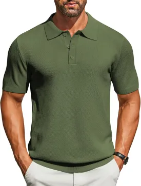 COOFANDY Mens Knit Polo Shirts Short Sleeve Classic Fit Shirts Casual Goft Collared Textured T Shirt