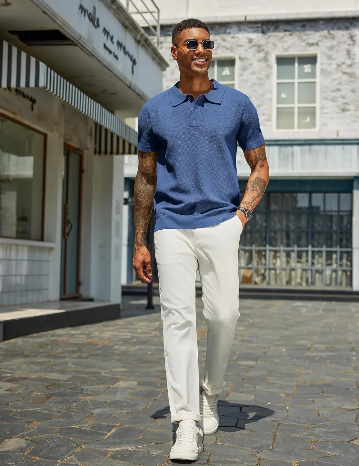COOFANDY Mens Knit Polo Shirts Short Sleeve Classic Fit Shirts Casual Goft Collared Textured T Shirt