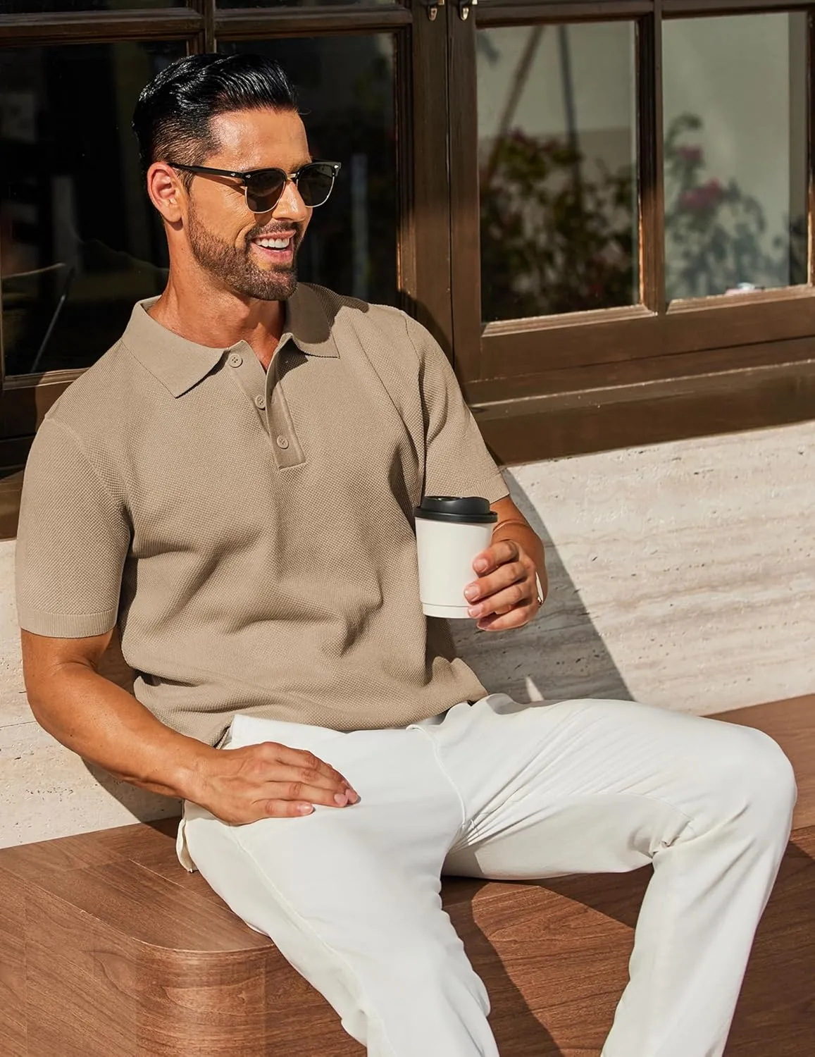 COOFANDY Mens Knit Polo Shirts Short Sleeve Classic Fit Shirts Casual Goft Collared Textured T Shirt