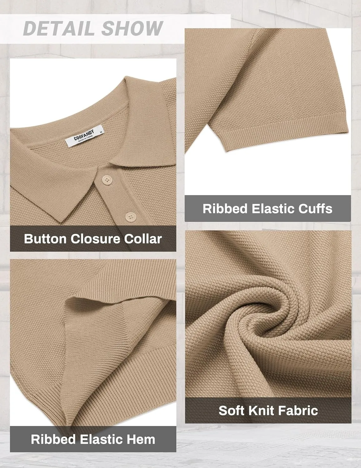 COOFANDY Mens Knit Polo Shirts Short Sleeve Classic Fit Shirts Casual Goft Collared Textured T Shirt