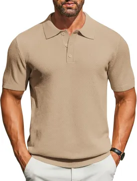 COOFANDY Mens Knit Polo Shirts Short Sleeve Classic Fit Shirts Casual Goft Collared Textured T Shirt