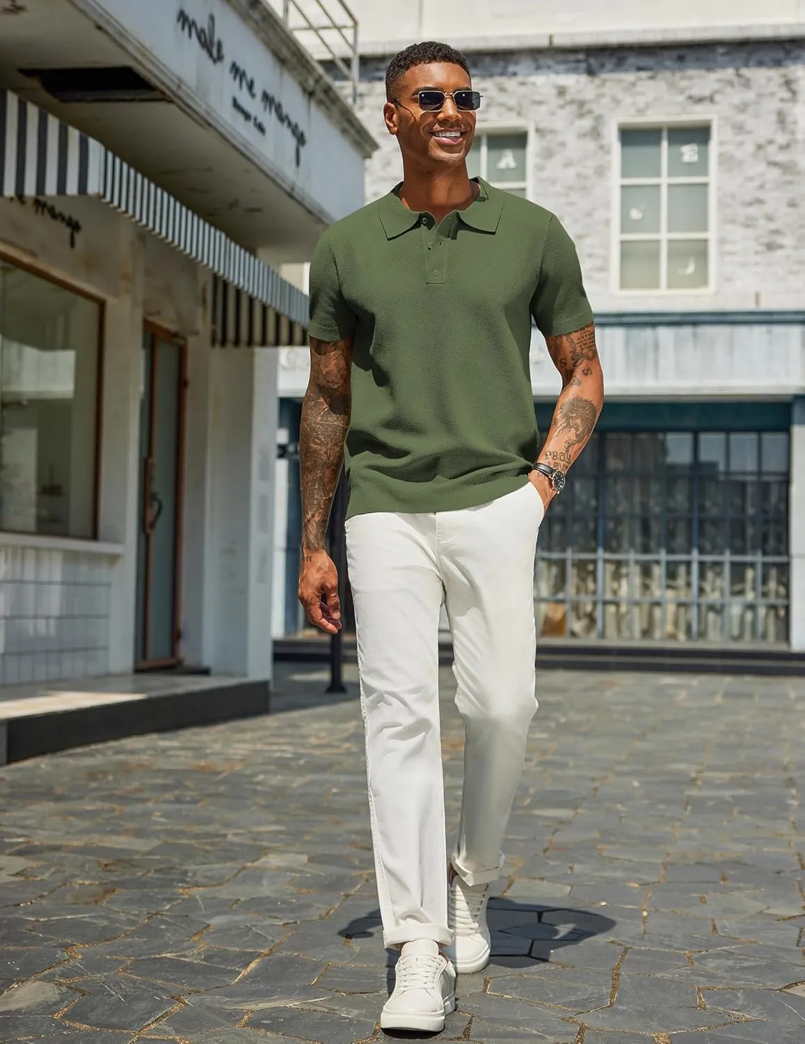COOFANDY Mens Knit Polo Shirts Short Sleeve Classic Fit Shirts Casual Goft Collared Textured T Shirt