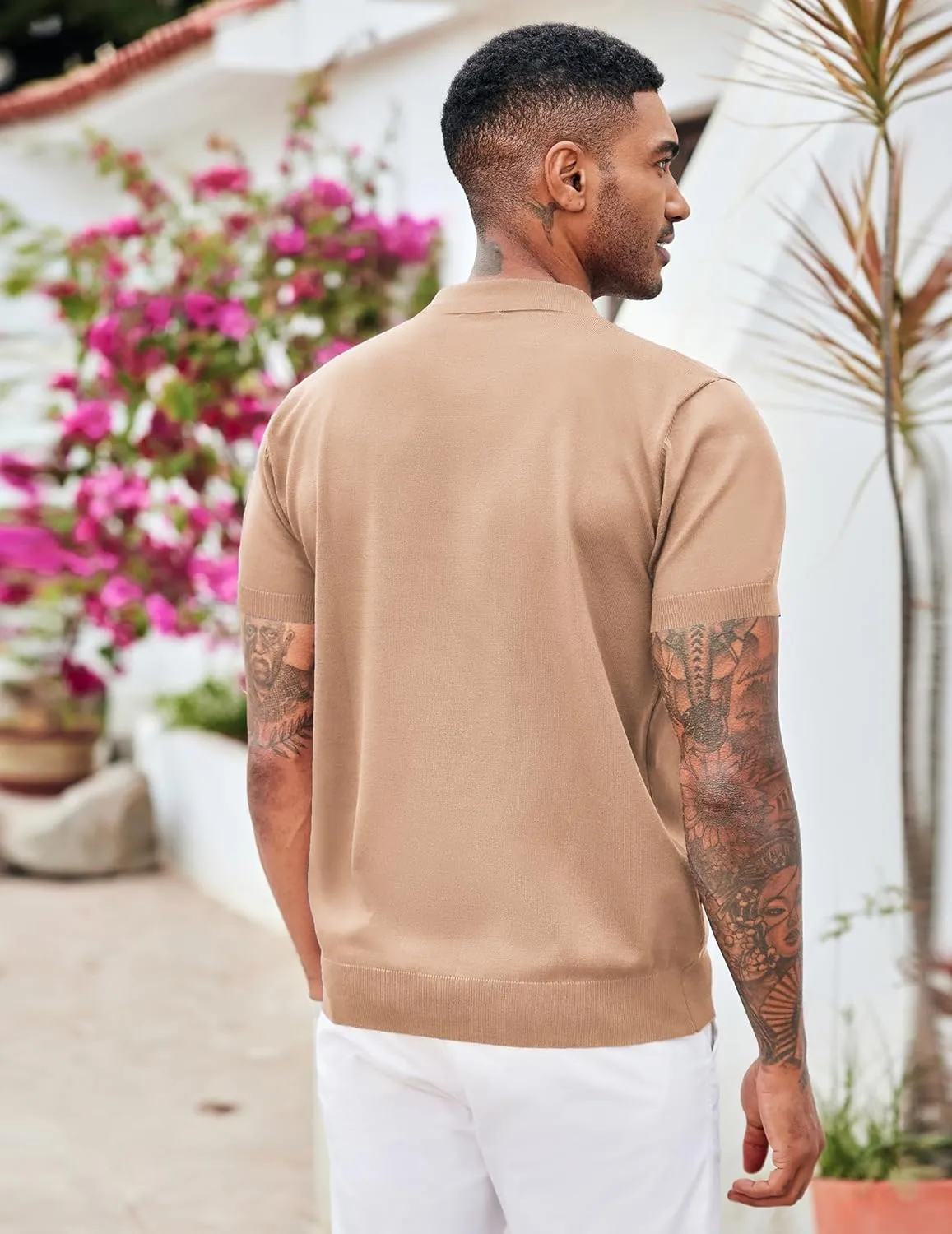COOFANDY Men's Zipper Polo Shirt Casual Knit Short Sleeve Polo T Shirt Classic Fit Shirts