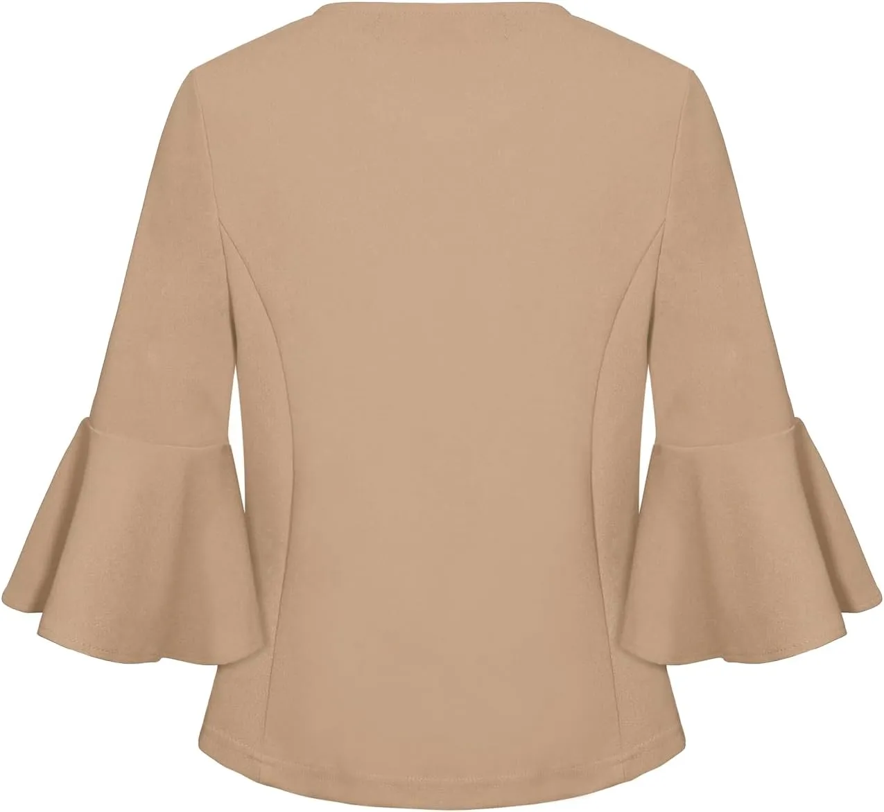Cropped Blazers for Women Casual Elegant Open Front Collarless Blazer Flared 3/4 Sleeve Cardigan Suit Jacket