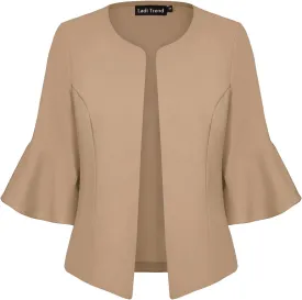Cropped Blazers for Women Casual Elegant Open Front Collarless Blazer Flared 3/4 Sleeve Cardigan Suit Jacket