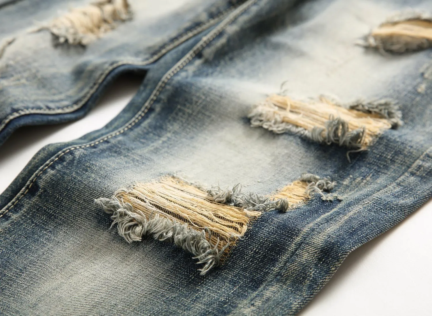 DANT BULUN Men's Ripped Distressed Destroyed Slim Fit Straight Leg Denim Jeans