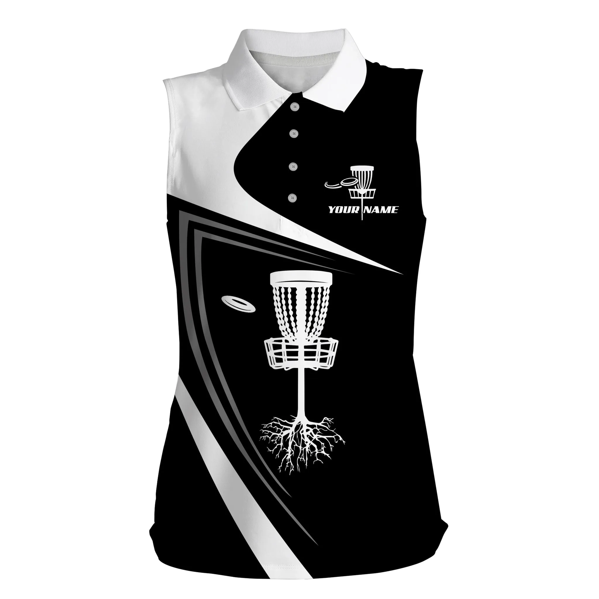 Disc golf hole in the woods Womens sleeveless polo shirt name disc golf shirts for women