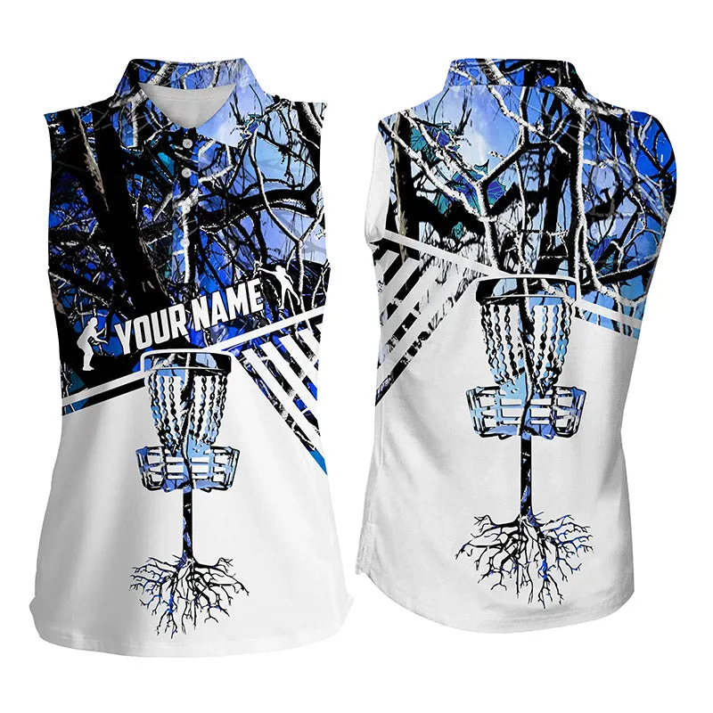Disc golf hole in the woods Womens sleeveless polo shirt name disc golf shirts for women