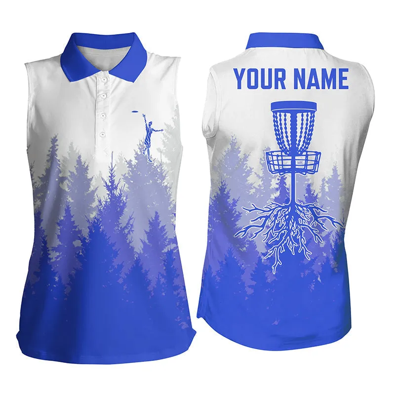 Disc golf hole in the woods Womens sleeveless polo shirt name disc golf shirts for women