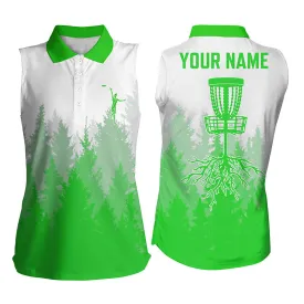 Disc golf hole in the woods Womens sleeveless polo shirt name disc golf shirts for women