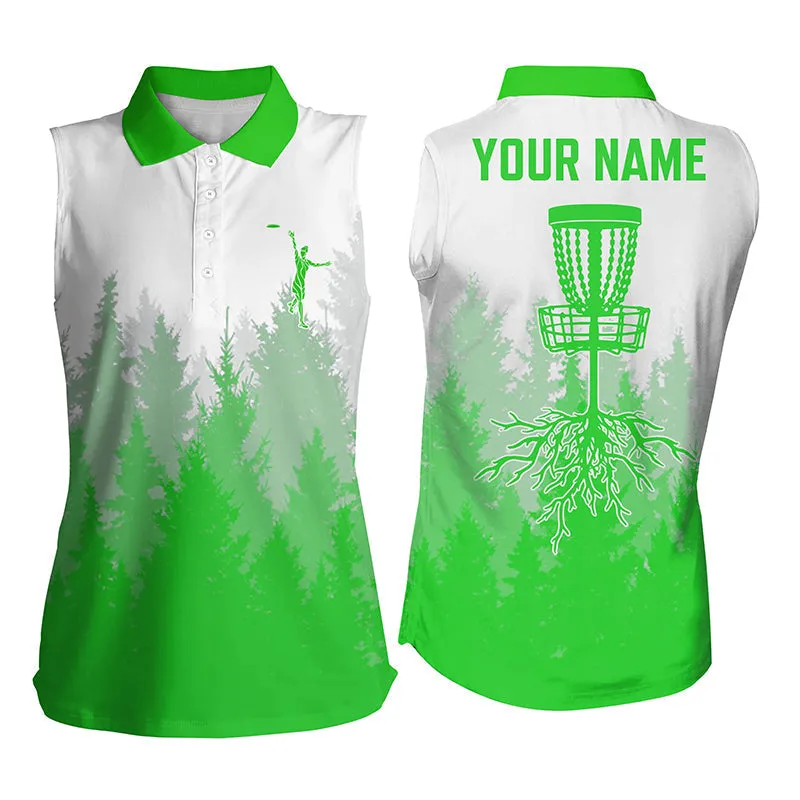 Disc golf hole in the woods Womens sleeveless polo shirt name disc golf shirts for women