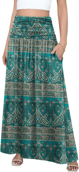 DouBCQ Maxi Skirts for Women High Waisted Long Skirts with Pockets Ankle Length Casual Skirt