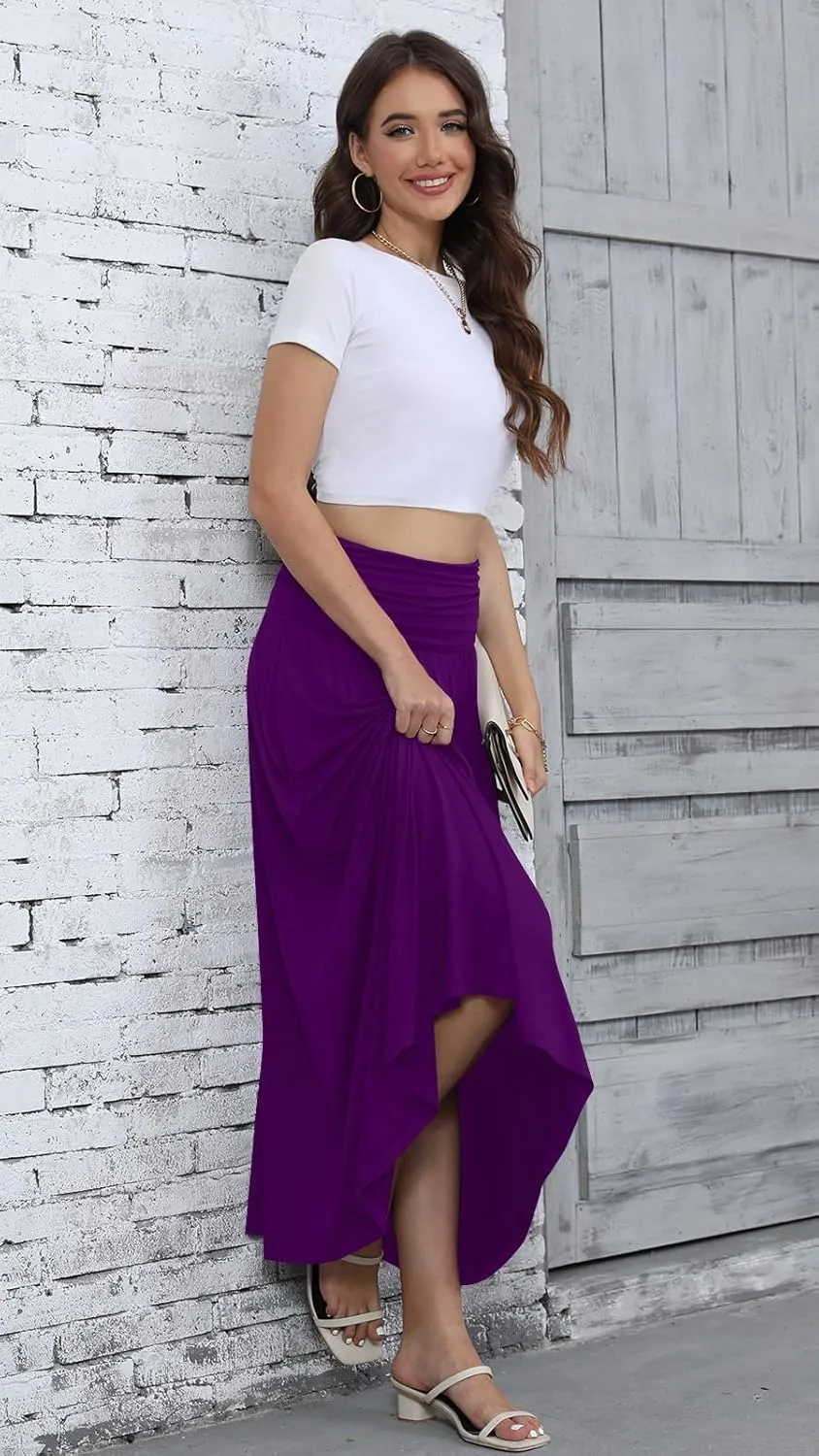 DouBCQ Maxi Skirts for Women High Waisted Long Skirts with Pockets Ankle Length Casual Skirt