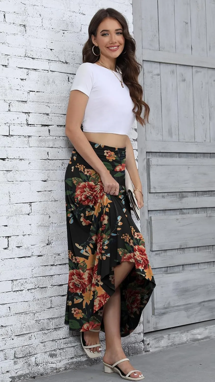 DouBCQ Maxi Skirts for Women High Waisted Long Skirts with Pockets Ankle Length Casual Skirt