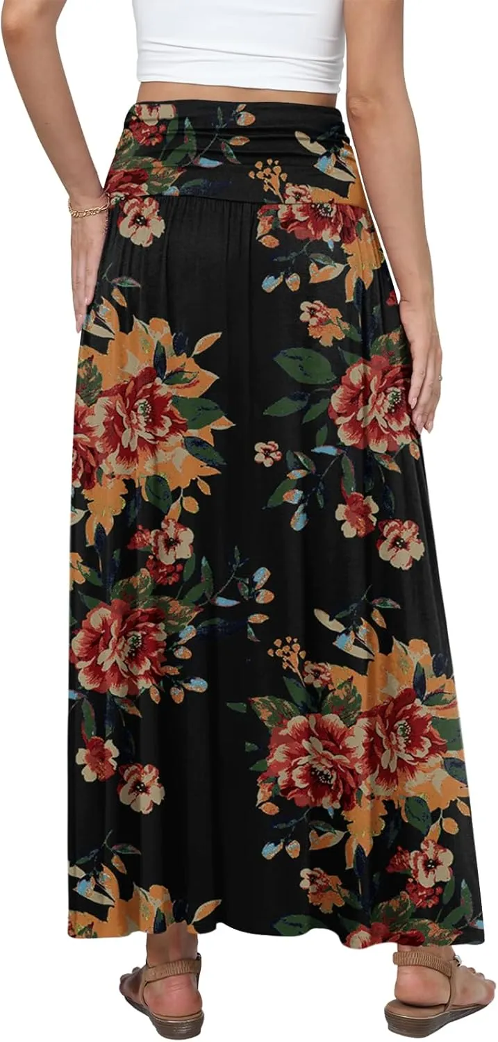 DouBCQ Maxi Skirts for Women High Waisted Long Skirts with Pockets Ankle Length Casual Skirt