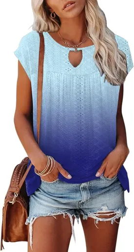 ETCYY Womens Summer Tops 2025 Casual Dressy Cap Sleeve Shirts Trendy Pleated Fashion Boho Floral Print Loose Fit Blouse