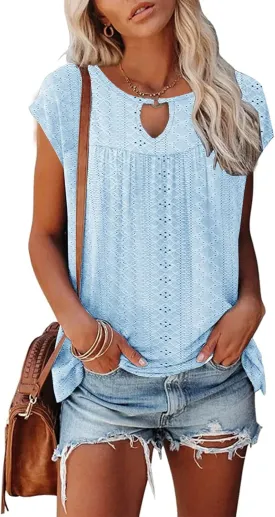 ETCYY Womens Summer Tops 2025 Casual Dressy Cap Sleeve Shirts Trendy Pleated Fashion Boho Floral Print Loose Fit Blouse