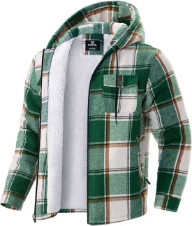 G Gradual Men's Flannel Jacket Fleece Sherpa Lined Hoodies Zip Up Plaid Shirt Warm Winter Jackets for Men with Zipper Pockets
