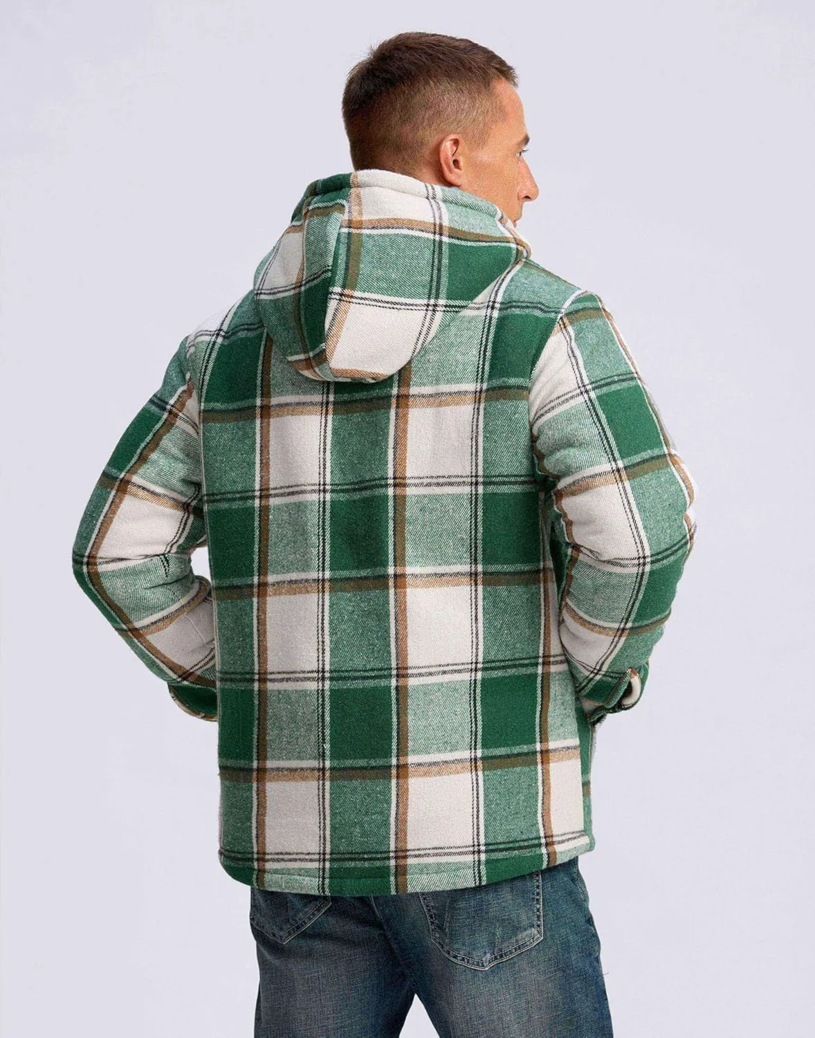 G Gradual Men's Flannel Jacket Fleece Sherpa Lined Hoodies Zip Up Plaid Shirt Warm Winter Jackets for Men with Zipper Pockets