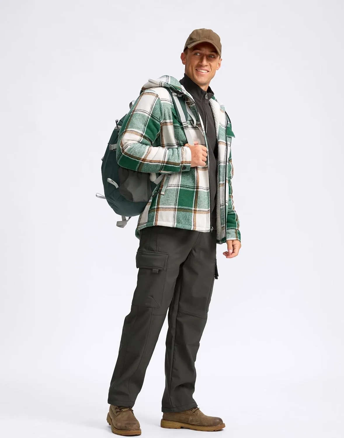 G Gradual Men's Flannel Jacket Fleece Sherpa Lined Hoodies Zip Up Plaid Shirt Warm Winter Jackets for Men with Zipper Pockets