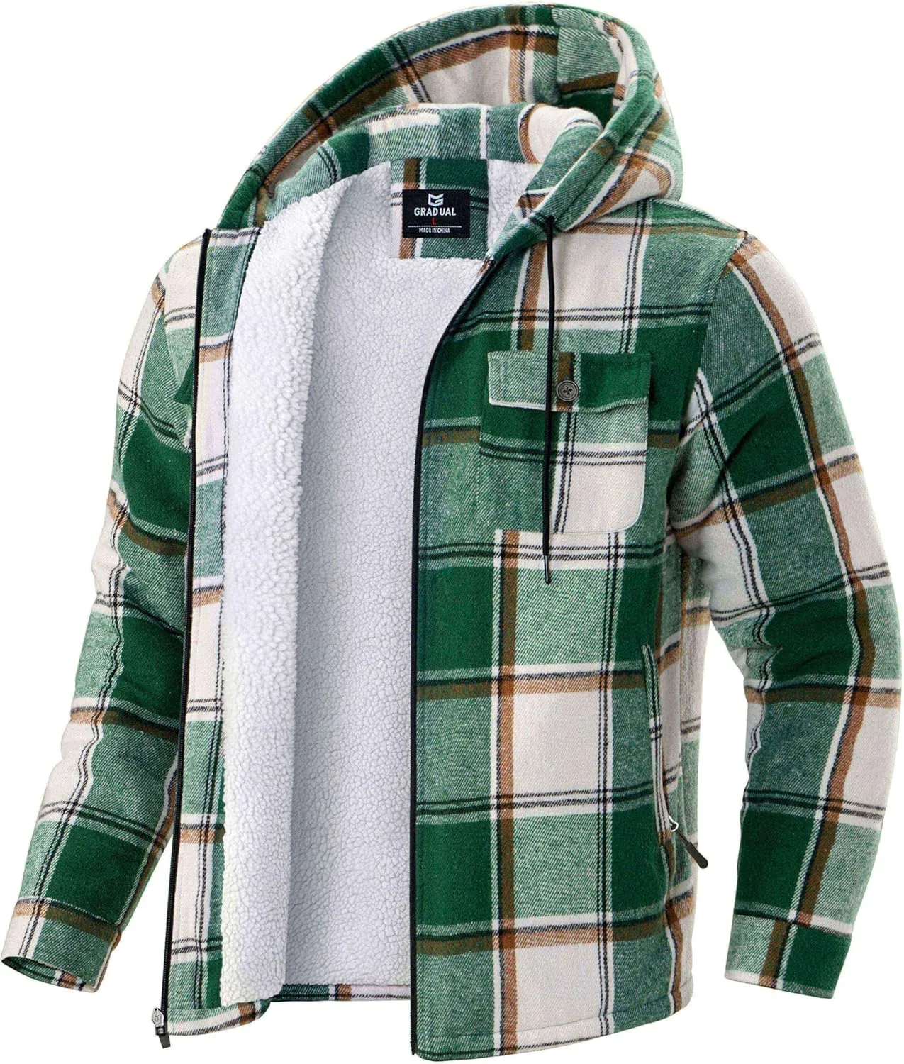 G Gradual Men's Flannel Jacket Fleece Sherpa Lined Hoodies Zip Up Plaid Shirt Warm Winter Jackets for Men with Zipper Pockets