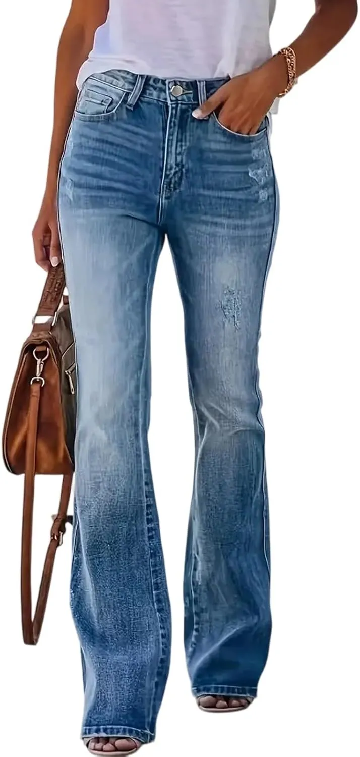 High Rise Flare Jeans for Woman Denim Distressed Stretchy Bootcut Cowgirl Jeans Boyfriend Country Bell Bottom Pants