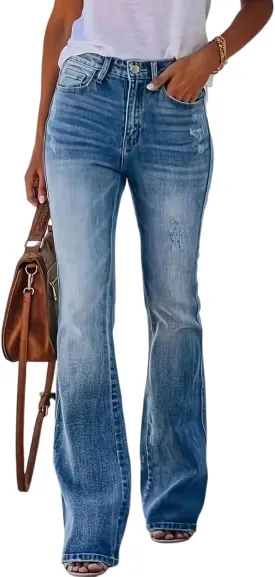 High Rise Flare Jeans for Woman Denim Distressed Stretchy Bootcut Cowgirl Jeans Boyfriend Country Bell Bottom Pants