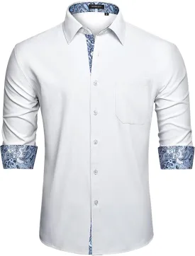 HISDERN Mens Dress Shirts Long Sleeve Button Down Casual Shirts for Men Inner Contrast Formal Business Tuxedo Wedding Shirt