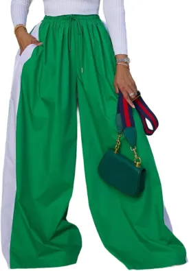 KANSOON Wide Leg Pants Woman Casual Elastic High Waisted Palazzo Lounge Pants Loose Pleated Drawstring Trousers